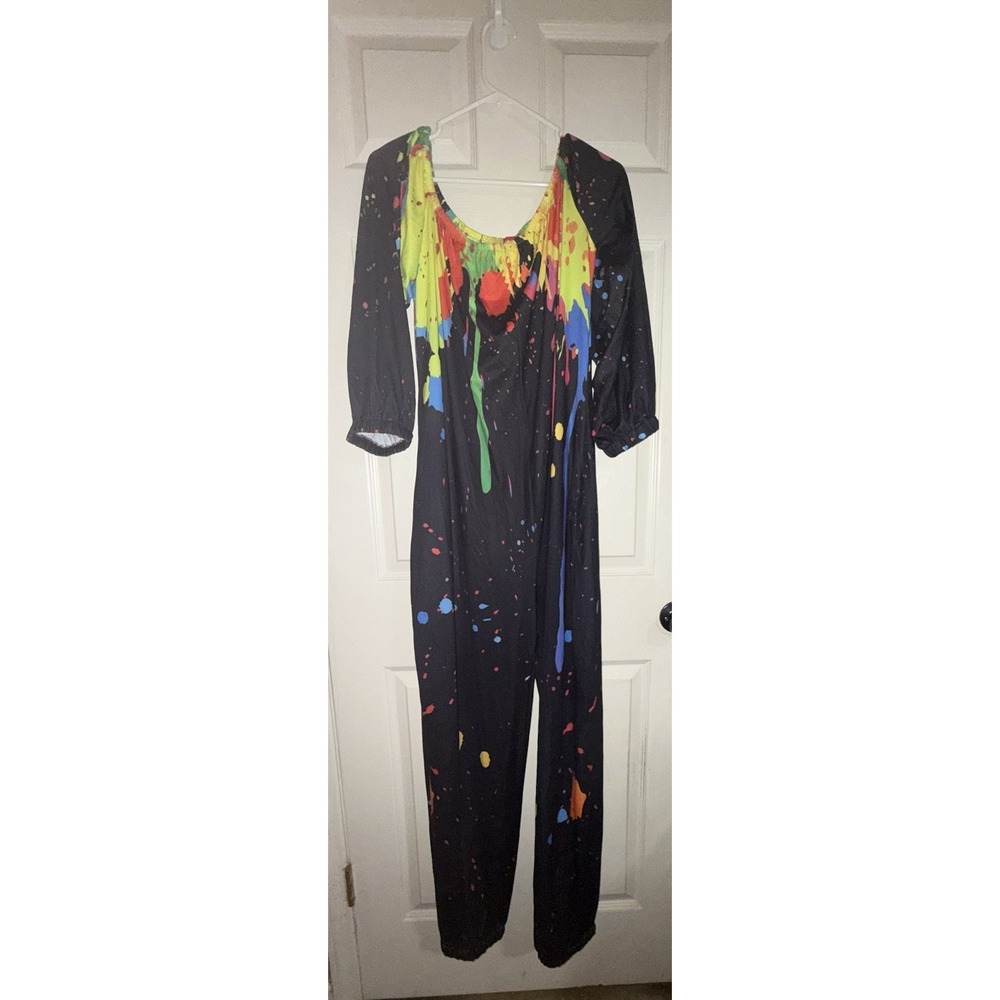 80s 90s Style Paint Splatter Jumpsuit Romper 3XL Black Neon Colorful Unisex